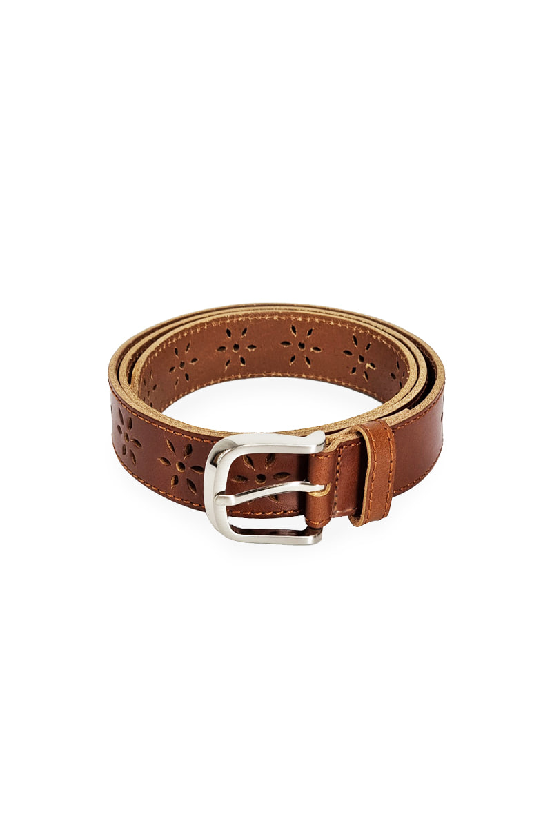 [Yue] Punched leather belt-Brown