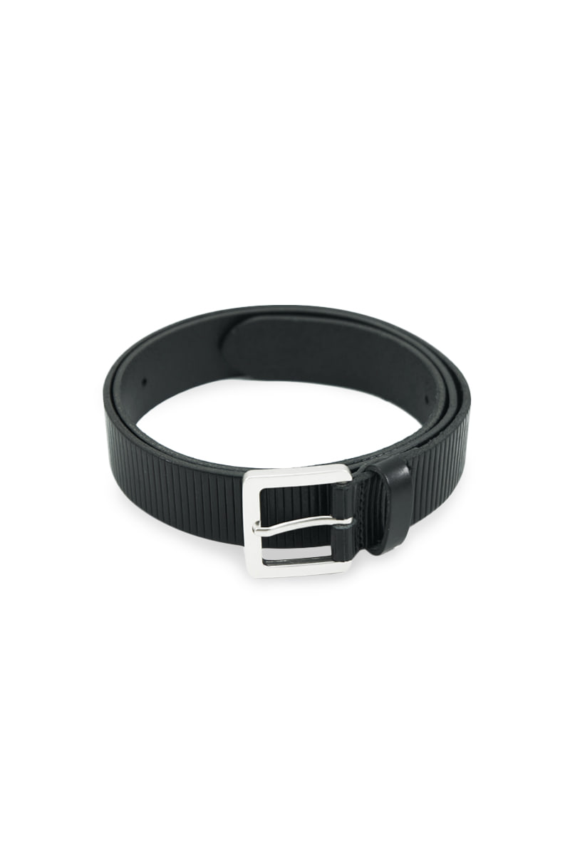 [Yue] Vertical line leather belt-Black