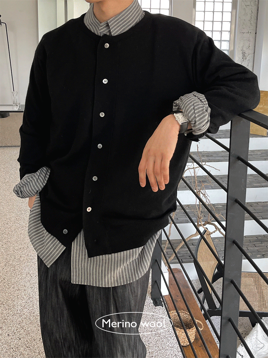 [Merino wool] Deq round neck cardigan