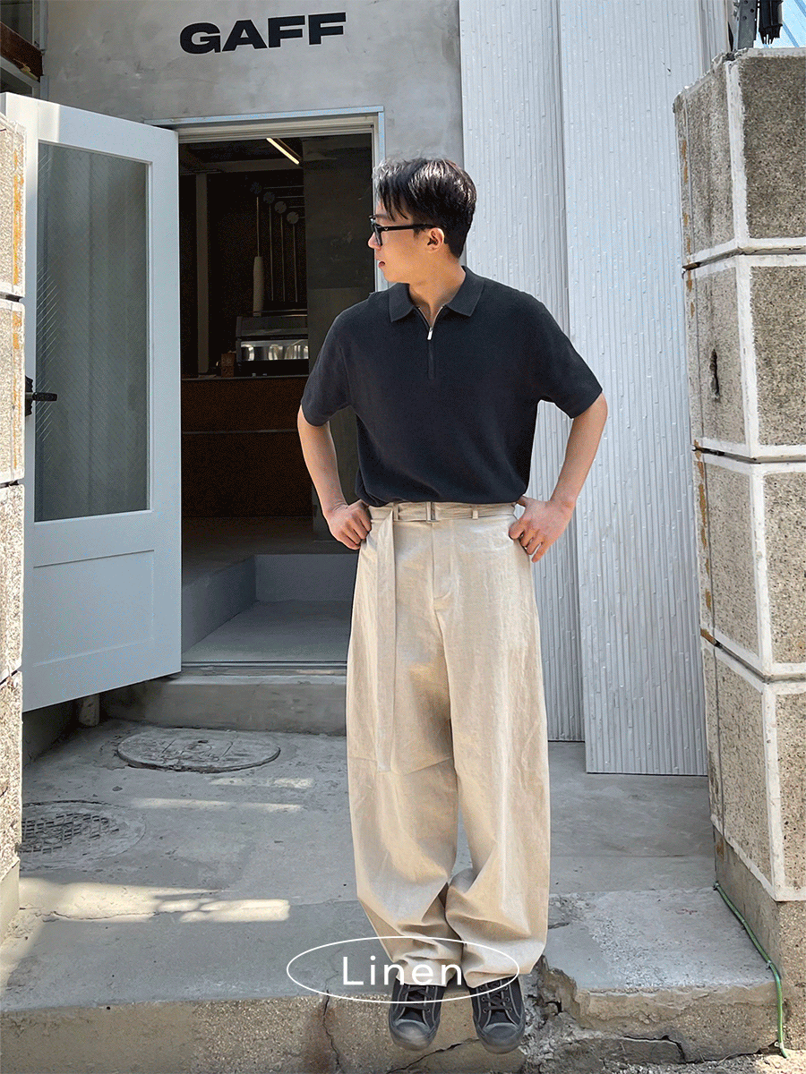 [Linen] Byone belt wide slacks