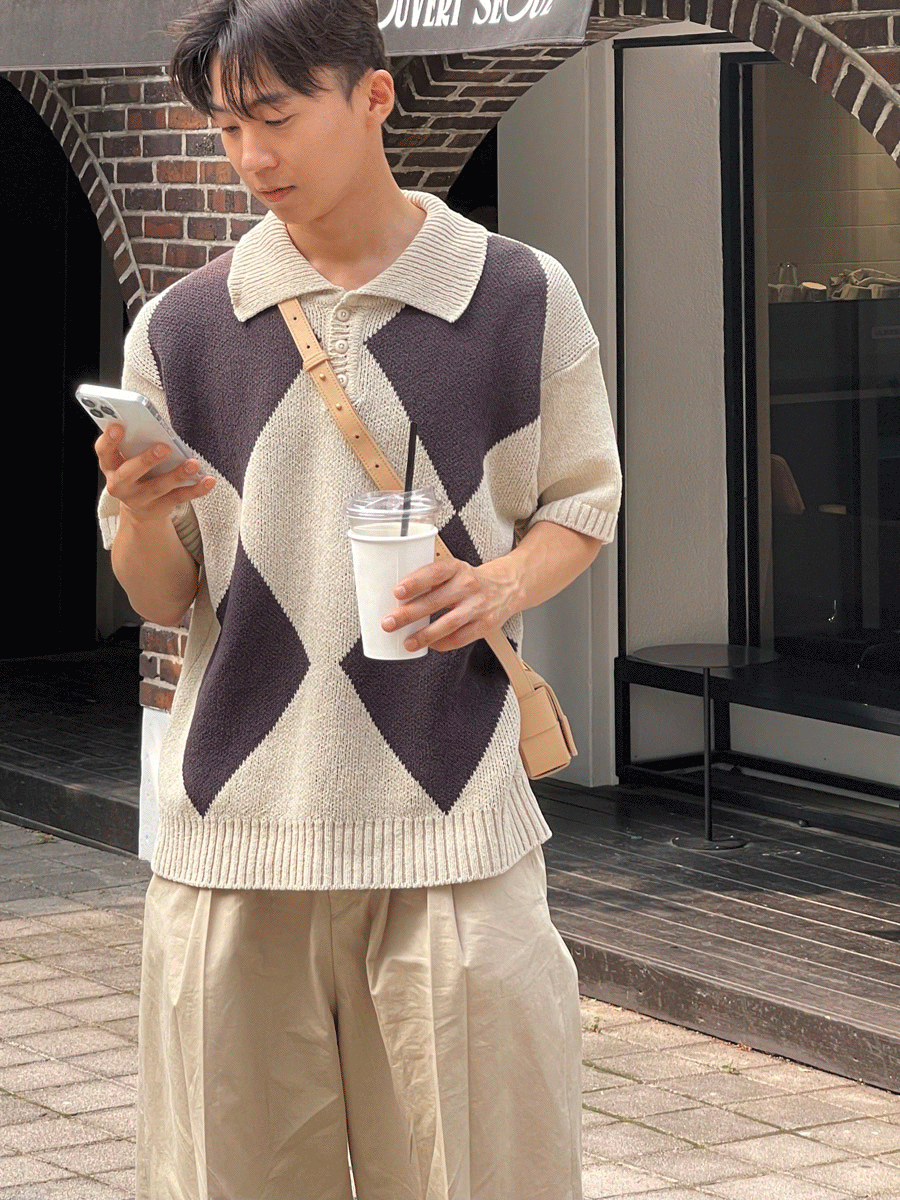 Melly argyle collar half knit (3color)
