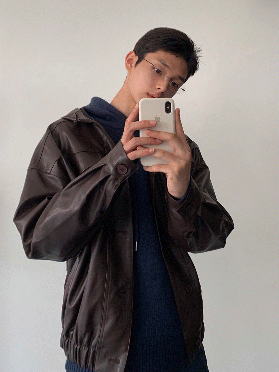 Ovan leather hoody jacket (4color)