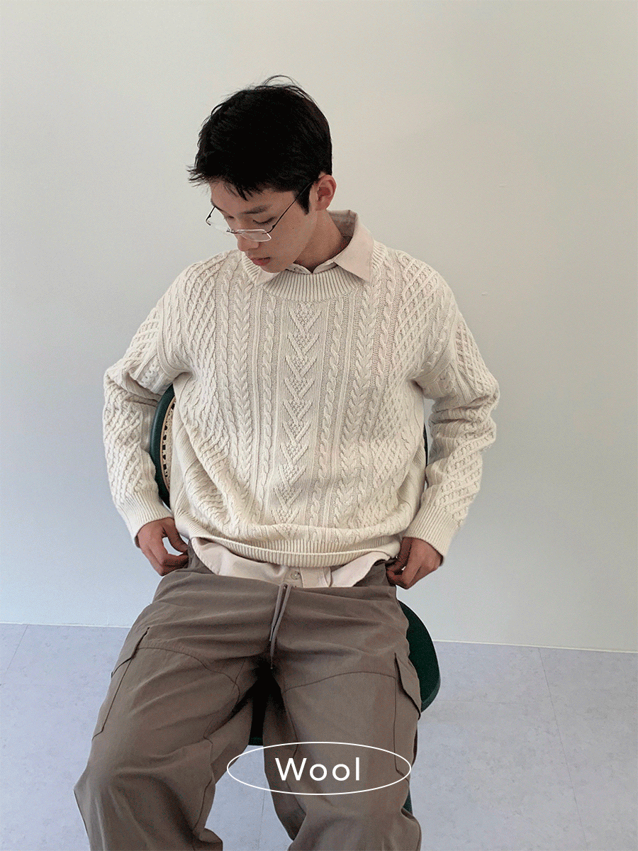 [Wool] Pici cable round knit (4color)