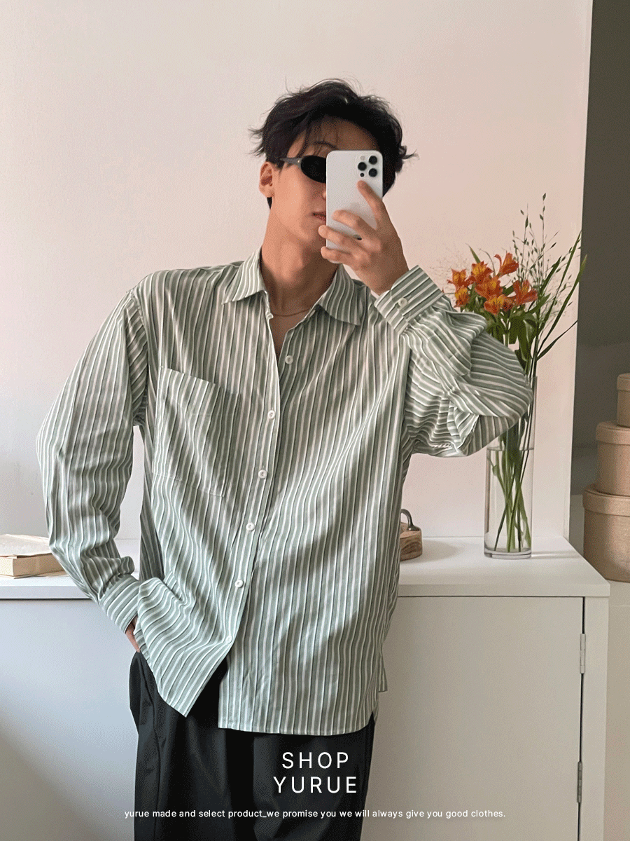 Green stripe pocket shirts