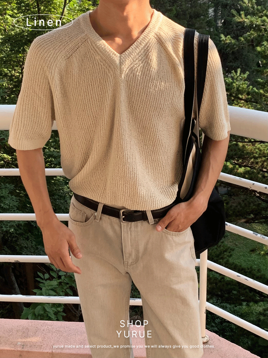 [Linen] Shine v-neck half knit (4color)