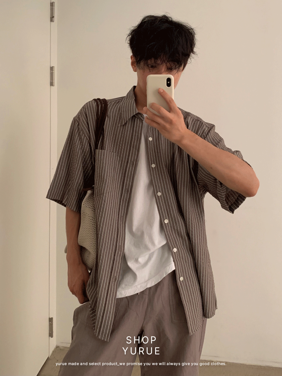 Eio stripe pocket half shirts (3color)