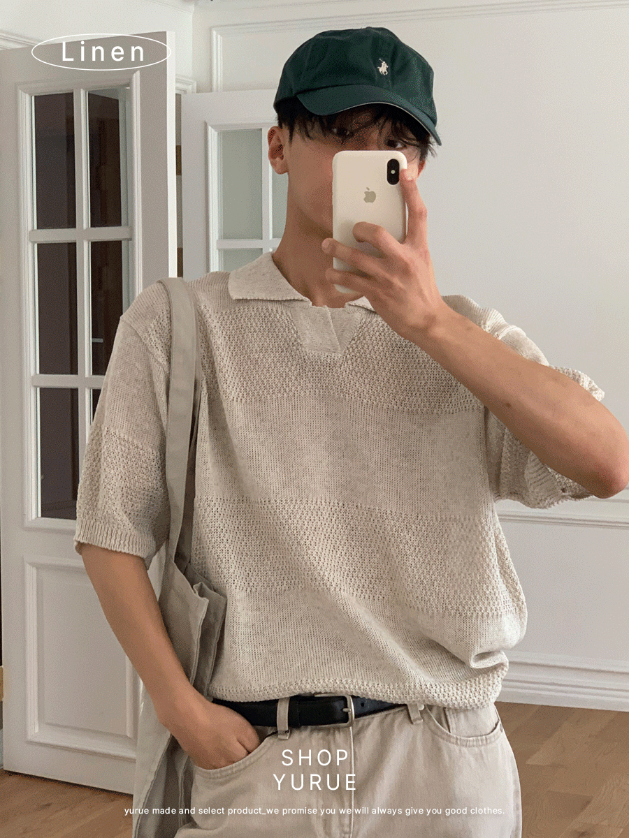 [Linen] Casa linen collar half knit (3color)