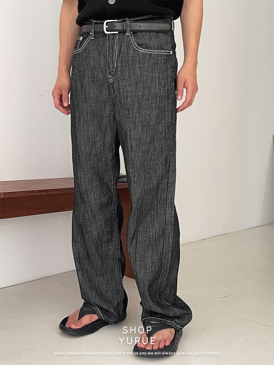 [Linen/black ver.] Use linen denim pants (1color)