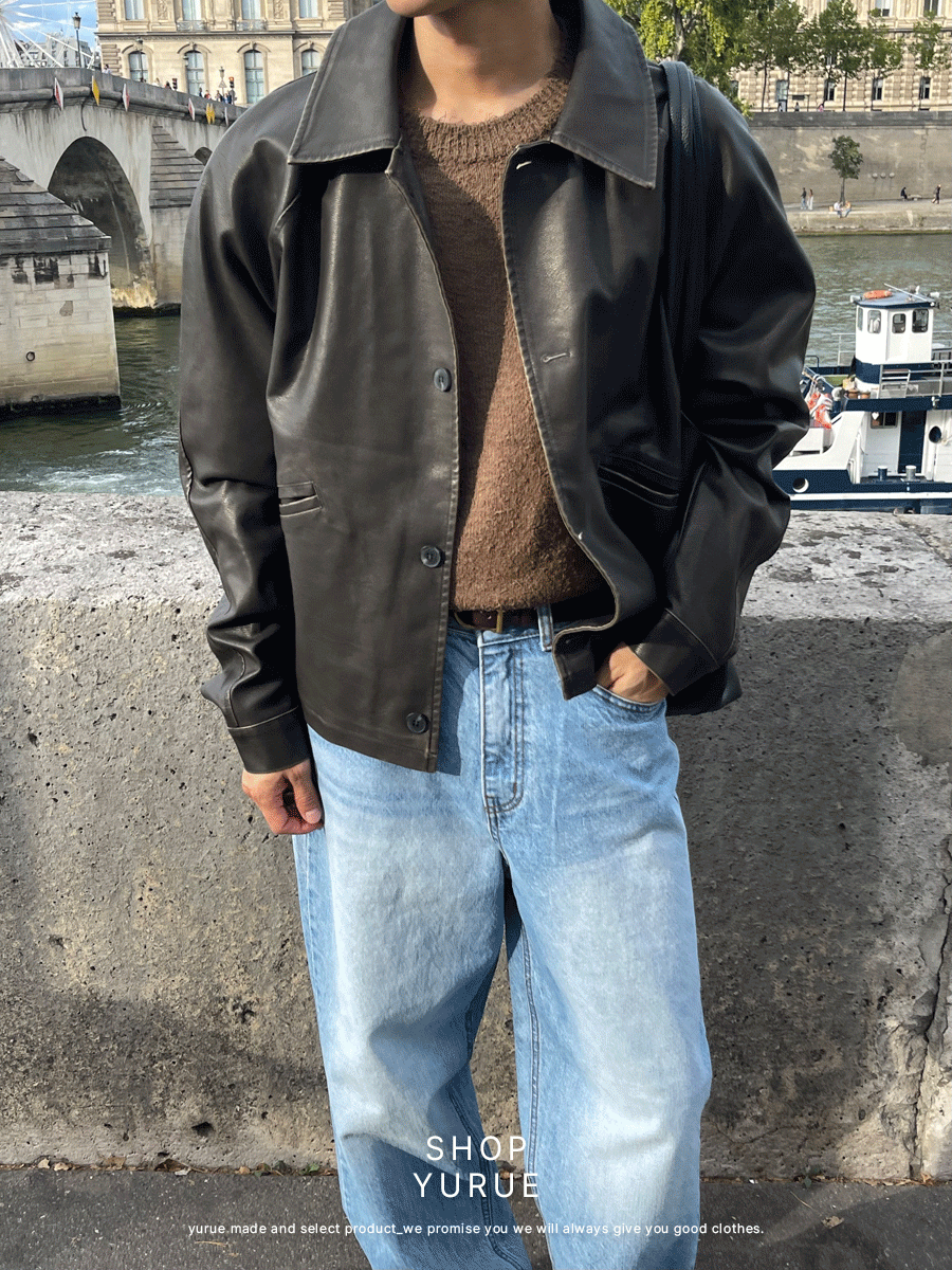 Vintage leather washing jacket (2color)