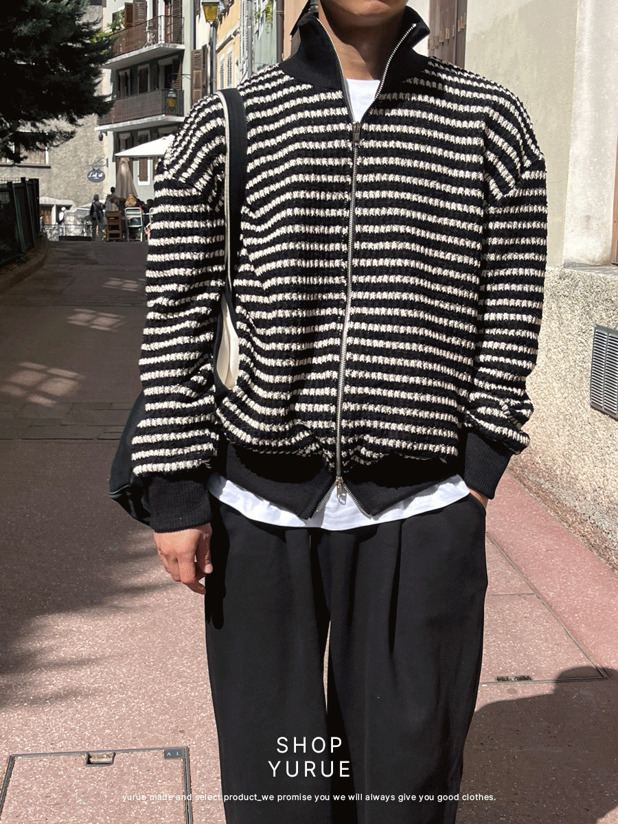 Stripe 2way zip-up knit (3color)