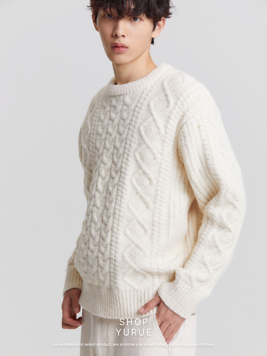 [Wool] 울 피셔맨 라운트 스웨터
