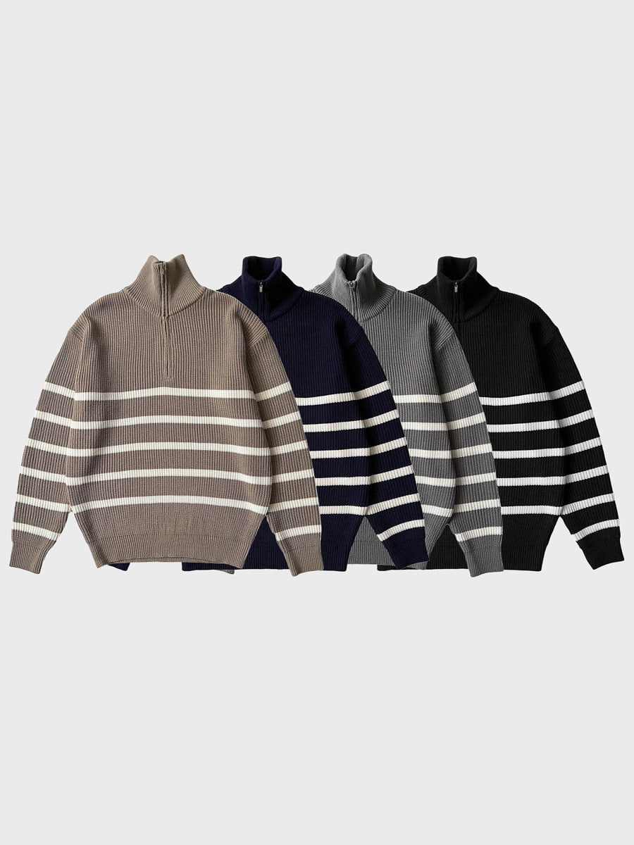 Aund stripe half zip up knit (4color)
